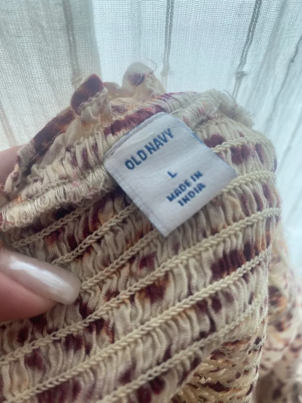 Old Navy Smocked Peplum Blouse Puff Sleeve Beige Brown L